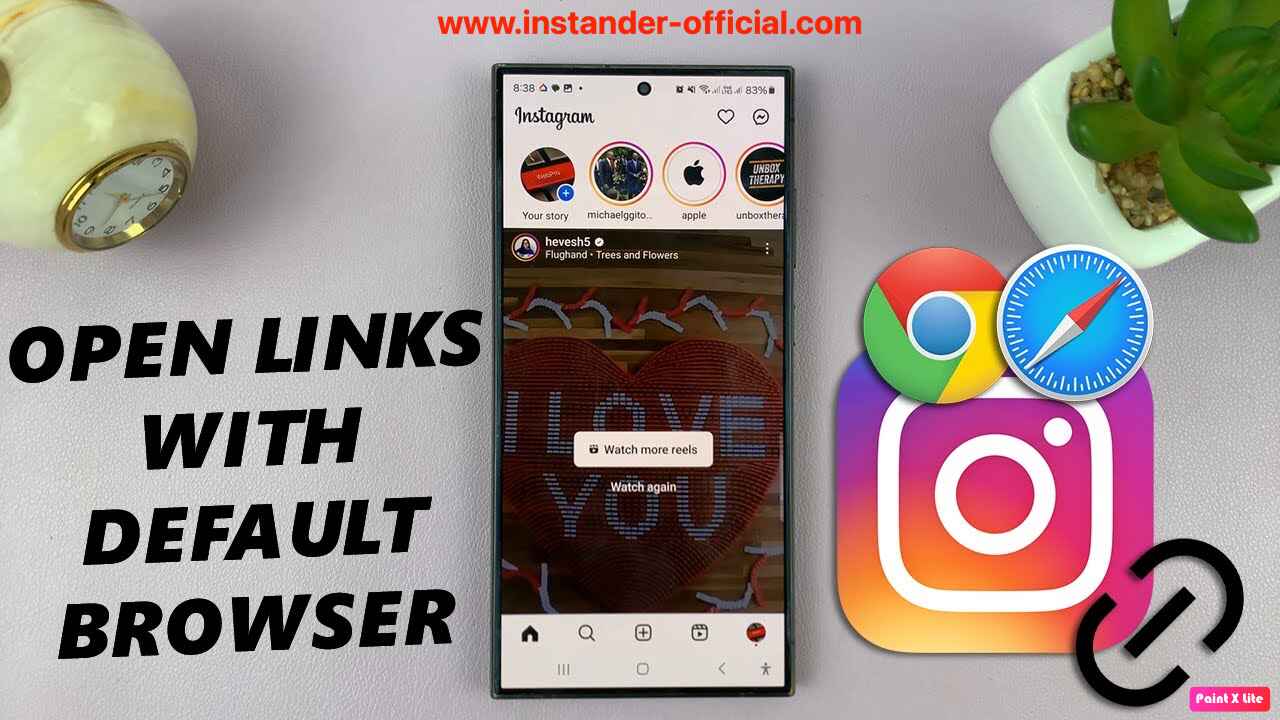 Instructions to set Instander as the default app for opening WhatsApp links, replacing Instagram or browser