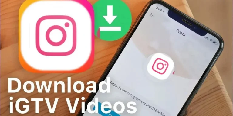 Illustration of downloading IGTV videos using Instander on a smartphone, with Instagram and Instander logos visible.