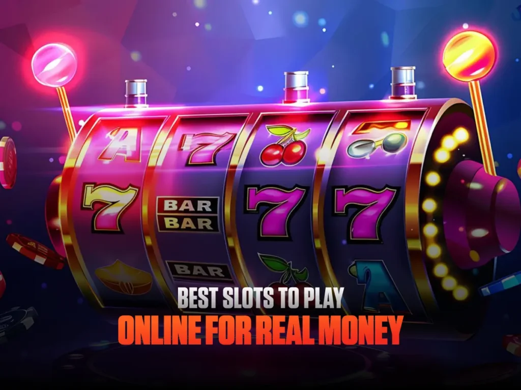 Best online slots to play for real money, featuring glowing reels and classic 7's and cherries